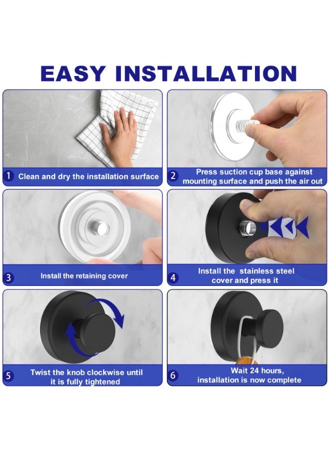 هومستر 2 قطعة من مشابك كوب الشفط، مشابك لمناشف الفولاذ المقاوم للصدأ غير اللاصق ولا تحتاج إلى حفر، مشابك للمغسلة في الحمام للاستخدام على الأبواب الزجاجية والجدران والنوافذ، مشابك تعليق لفائف المناشف وبدلات الاستحمام، أسود، 6 سم - Image 5